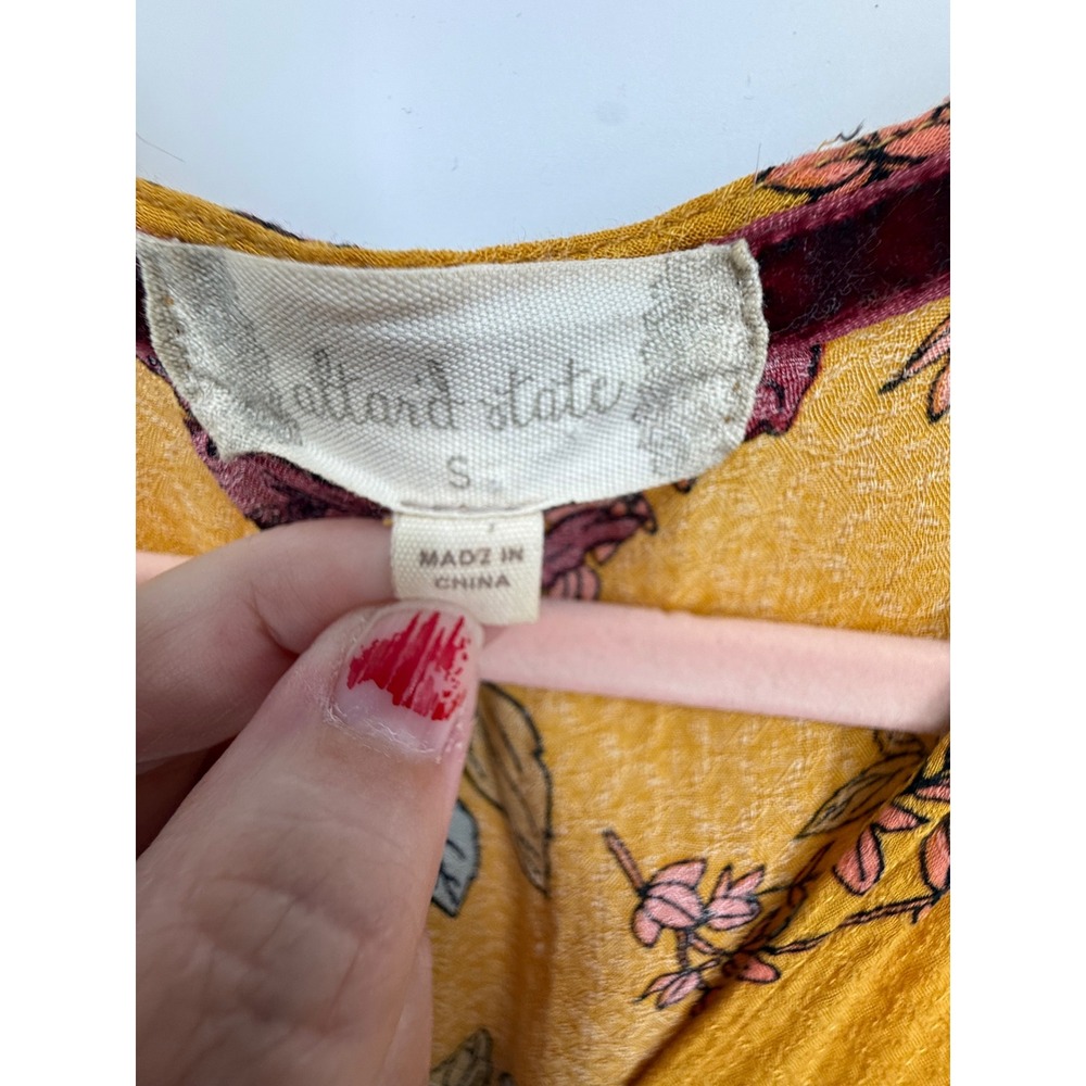 Altar'd State Crop Top Womens Small Yellow Floral Boho Tie Front Kimono Festival - Picture 3 of 5